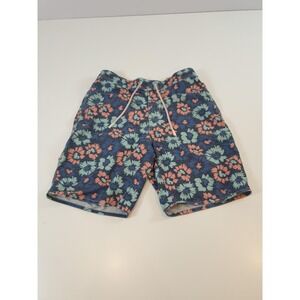 Johnnie-O Mens Swim Trunks Shorts Geometric Floral Lined Malibu Blue Medium